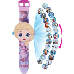 Jıngba Prenses Elsa Projeksiyonlu 24 Resim Işıklı Mor Pembe Dijital Çocuk Saat