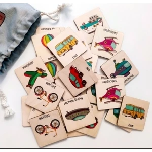 16 Parça Türkçe Ingilizce Araçlar Eşini Bulma Oyunu