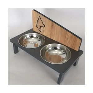 2 Çelik Kaseli  Demonte Ahşap Büyük Irk Köpek Mama ve Su Kabı