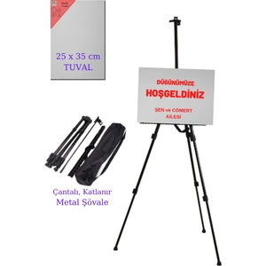 Çantalı Katlanır Metal Şövale Şövalye Seti, Hoşgeldiniz Stant Standı Yazısı