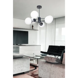 Fer Avize  Oscar Modern Lüks Tasarım Siyah Renk Kasa Beyaz Camlı 6 Lı Avize