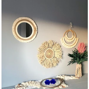 Wall Decoration Art Bohem Makrome ve Yıldızlı Hasır Rafya Duvar Dekorasyon Ürünü 3’lü Set