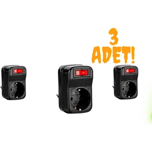 Tekli Anahtarlı Akım Koruma Grup Prizi Siyah 3 Adet