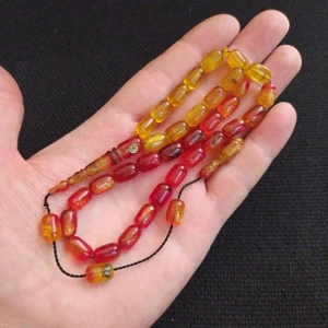 Vip Kehribar 7X11 mm Kapsül Fares Baydoun Usta Işçilikli Sıkma Kehribar Tesbih Faris Imzalı Tespih Ahşap Kutulu