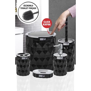 Okyanus Home Diamond Siyah Kromlu Click Kapak 5'li Banyo Seti