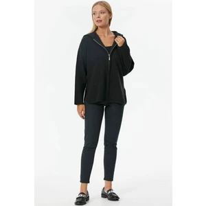 Çelik Örgü Fermuarlı Kapüşonlu Triko Ceket - Siyah