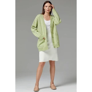 Kare Desenli Triko Hırka - Yeşil