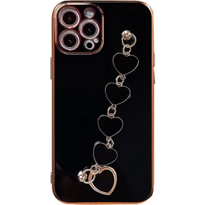 iPhone 11 Pro Max 6.5inç Kılıf Kalp Bileklik Tutuculu Lüx Silikon Askılı Kılıf
