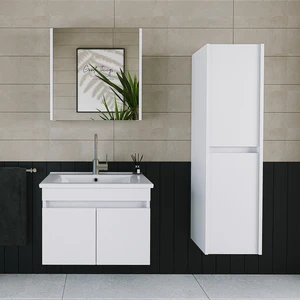 Roomart 2 Kapaklı Lavabolu Beyaz Mdf 65 cm Banyo Dolabı + Aynalı Banyo Üst Dolabı + Banyo Boy Dolabı