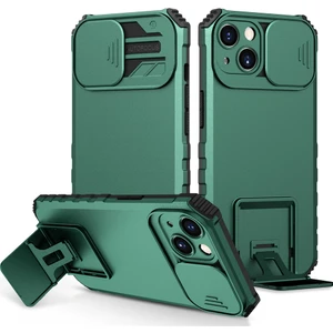 iPhone 14 Pro İçin İtmeli Koruma Lensli Telefon Kılıfı - Koyu Yeşil (Yurt Dışından)