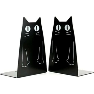 Hobi Demir Sanat Kedi Model Kitap Tutacağı - Hediyelik, Estetik ve Dekoratif Kitap Tutucu ( 2li Set ) Siyah