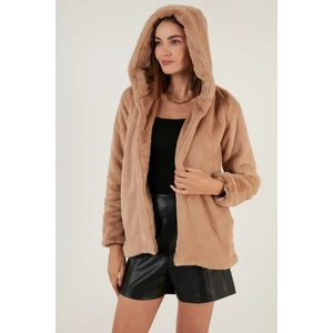 Kapüşonlu Yumuşak Tüylü Astarlı Dar Kesim Suni Kürk Bayan Kürk 6238066