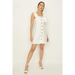 Select Moda Kadın Kare Yaka Kolları Fırfırlı Elbise