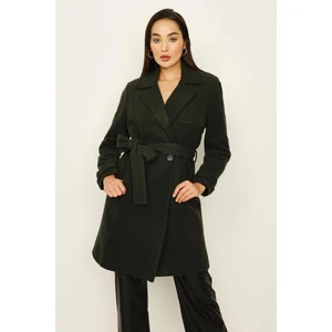 Select Moda Kadın Düğme Kapamalı Astarlı Kuşaklı Kaşe Kaban