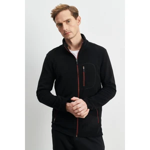 Altınyıldız Classics Erkek Siyah Standart Fit Dik Bato Yaka Cepli Fermuarlı Soğuk Geçirmez Sweatshirt Polar Ceket