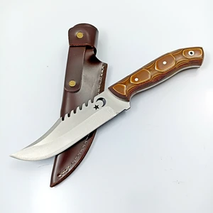 Verzalit Kabzeli Ay Yıldız Motifli Outdoor Bıçak ,bushcraft Av Bıçağı , Erkek Arkadaşa Kişiselleştirilebilir Hediye