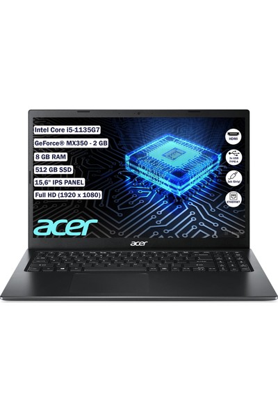 Acer Extensa EX215-54G İntel Core i5 1135G7 8 GB 512 GB SSD MX350 2 GB Freedos 15.6" FHD Taşınabilir Bilgisayar NX.EGHEY.003