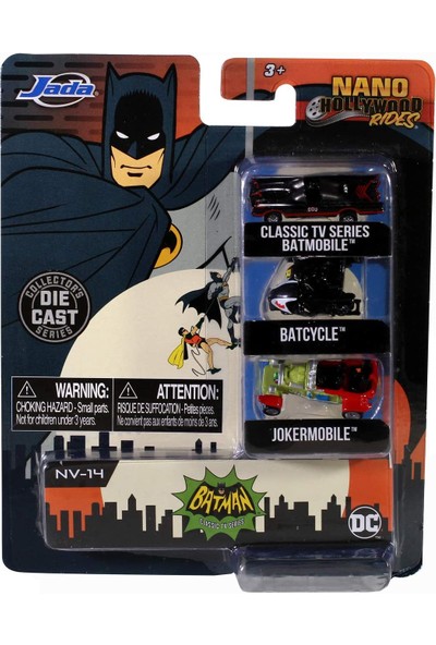 Batman 3'lü Paket B Nano Arabalar, Araç, 4 Cm, 1:65 Ölçekli