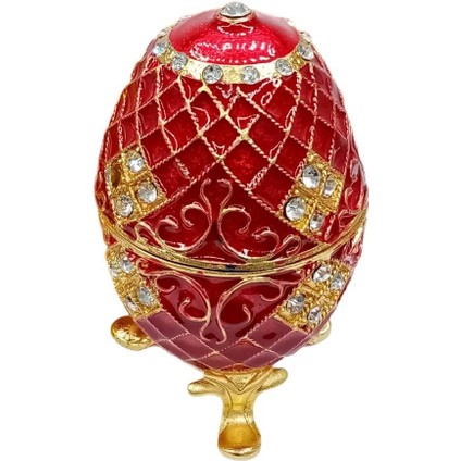 Faberge Yumurta Swarovski Taşlı Lüks Mücevher Kutusu Kırmızı 10CM