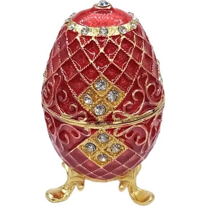 Faberge Yumurta Swarovski Taşlı Lüks Mücevher Kutusu Kırmızı 10CM