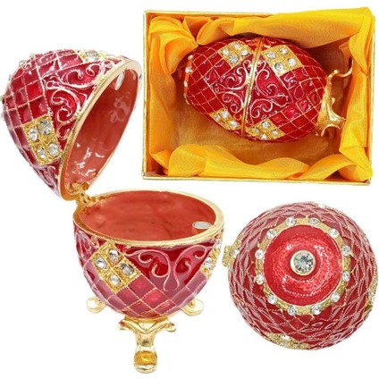 Faberge Yumurta Swarovski Taşlı Lüks Mücevher Kutusu Kırmızı 10CM