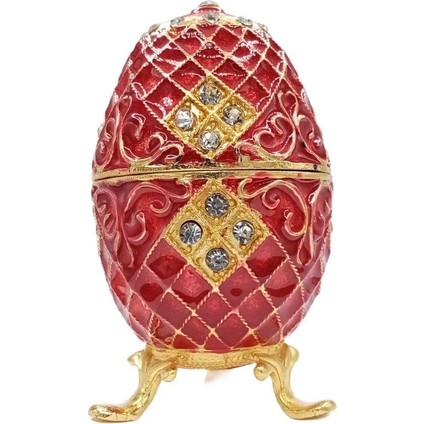 Faberge Yumurta Swarovski Taşlı Lüks Mücevher Kutusu Kırmızı 10CM