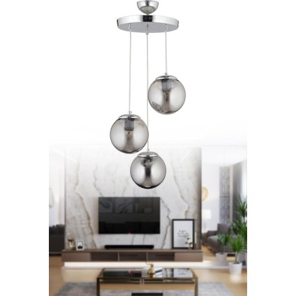 Istanbul Avize Sarkıt 3'lü Gümüş Füme Glop Camlı Avize fiyatları