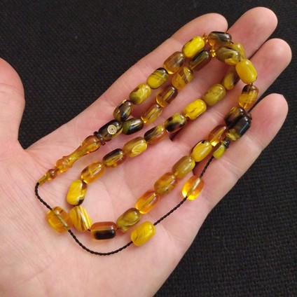 7X11 mm Kapsül Fares Baydoun Usta Işçilikli Sıkma Kehribar Tesbih Faris Imzalı Tespih Ahşap Kutulu