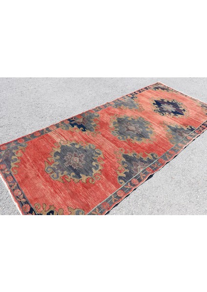 Eskitme Halı, Türk Halısı, Halı, 126 x 290 cm Kırmızı Halı, Dekoratif Banyo Halı, 3405
