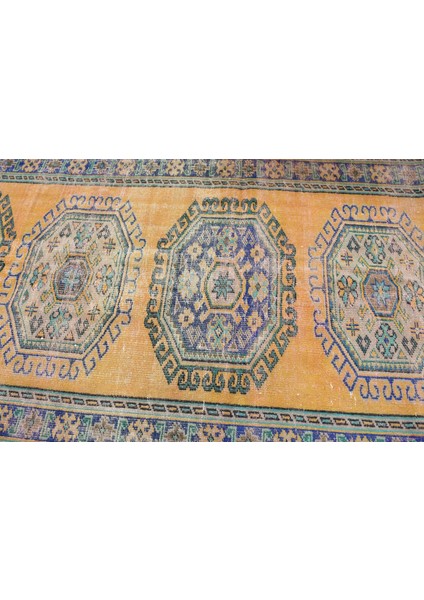 Eskitme Halı, Türk Halısı, Halı, 136 x 334 cm Sarı Halı, Ofice Yer Halı, Bahçe Yer Halı, 11398