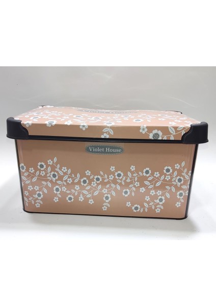 10 Litre Beyaz Çiçek Desen Kapaklı Dekoratif Kutu Plastik Saklama Kabı 35X23 H17CM Hediye Için Süper modelleri