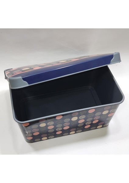10 Litre Puantiye Desenli Kapaklı Dekoratif Kutu Plastik Saklama Kabı 35X23 H17CM Hediye Için Süper modelleri