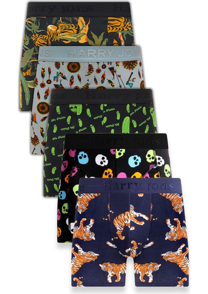 Erkek 5'li Desenli Renkli Pamuklu Premium Hijyenik Paket Boxer