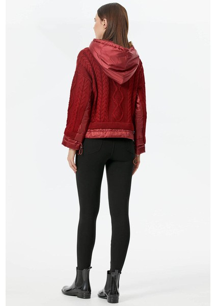 Miflon Kombinli Kapüşonlu Triko Kazak - Bordo indirimleri