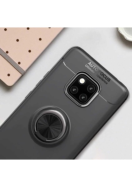 Huawei Mate 20 Pro Kılıf Metal Yüzüklü Standlı Yumuşak Ravel Silikon Kapak