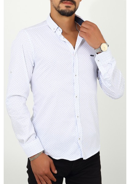 Slim Fit Desenli Beyaz Renk Erkek Gömlek fiyatları