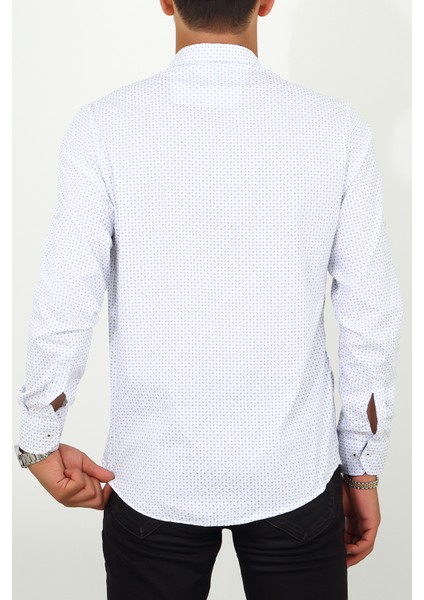 Slim Fit Desenli Beyaz Renk Erkek Gömlek fırsatları