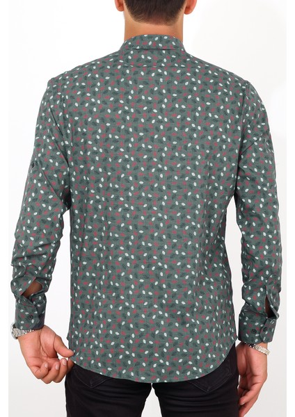 Slim Fit Desenli Yeşil Renk Erkek Gömlek fırsatları