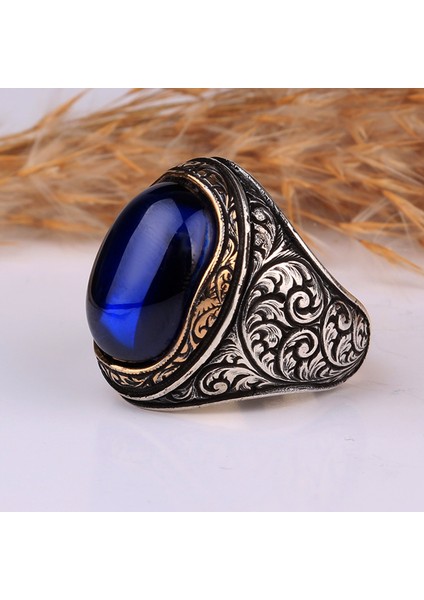 Kalem Işleme Motifli Oval Model Zirkon Taşlı Gümüş Yüzük modelleri