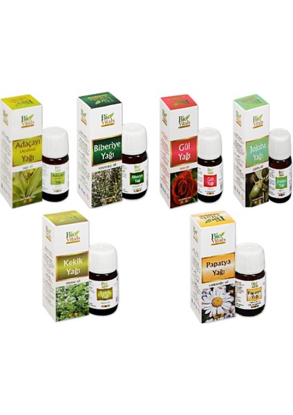 Ada Çayı+ Biberiye+ Gül+ Kekik+ Papatya+ Jojoba Aromatik Masaj-Cilt Bakım Yağ Seti 20 ml
