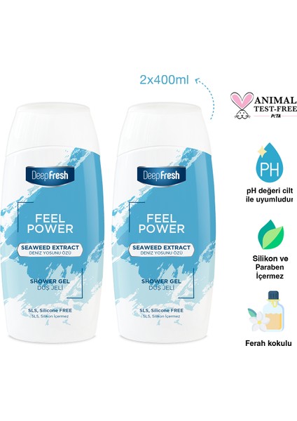 Deep Fresh Feel Power Duş Jeli Deniz Yosunu Özü 400 ml 2 Adet