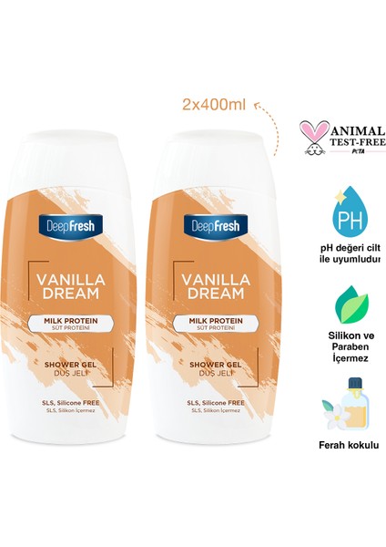 Deep Fresh Vanilla Dream Duş Jeli Süt Proteini 400 ml 2 Adet