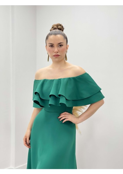 Volanlı Elbise - Zümrüt Yeşil modelleri