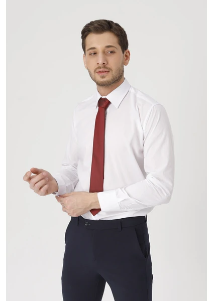 Gambocci erkek Beyaz Slim Fit Klasik Gömlek