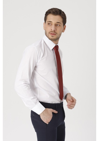 erkek Beyaz Slim Fit Klasik Gömlek