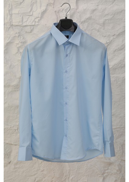 erkek Mavi Slim Fit Klasik Gömlek
