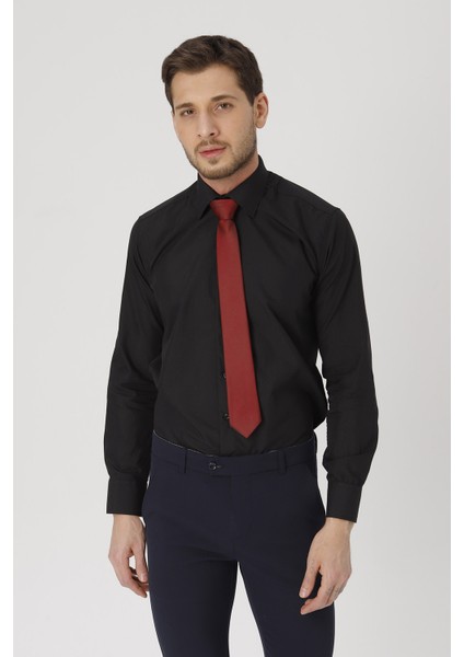 erkek Siyah Slim Fit Klasik Gömlek