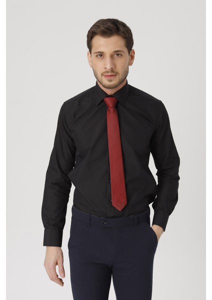 erkek Siyah Slim Fit Klasik Gömlek