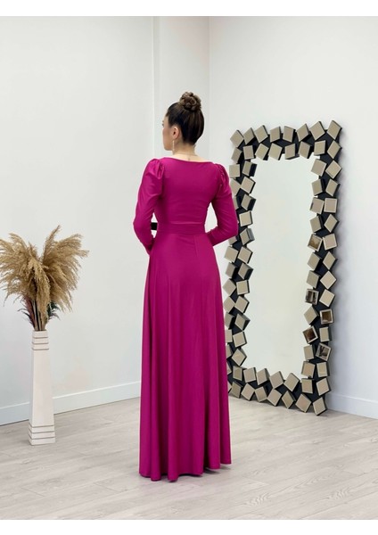 Krep Saten Kumaş Kare Yaka Kiloş Elbise - Mürdüm indirimleri