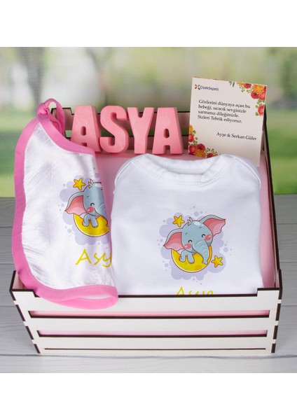 Ahşap Sandıkta Kişiye Özel Zıbın Önlük Ve Taş İsimlik Bebek Seti 109462